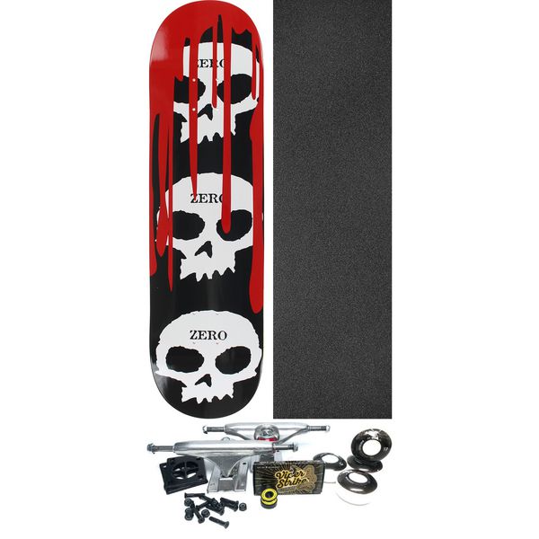 Zero Skateboards 3 Skull With Blood Black / White / Red Skateboard Deck - 7.75" x 31.3" - Complete Skateboard Bundle